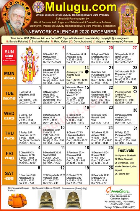 New York Telugu Calendar December Mulugu Calendars Telugu
