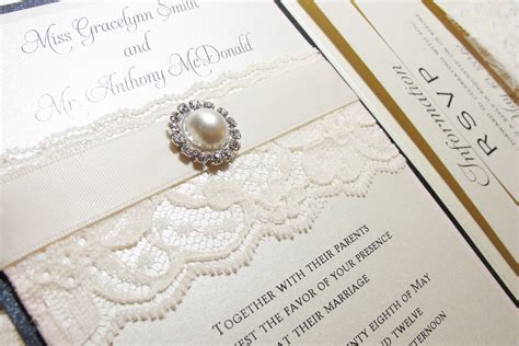 Traditional Elegant Wedding Invitations With Lace Pearls