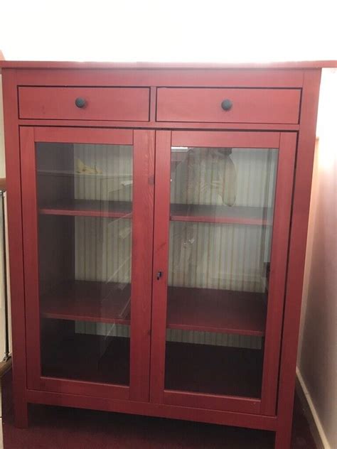 Hemnes Red Brown Lockable Display Cabinet With Glass Doors In Luton