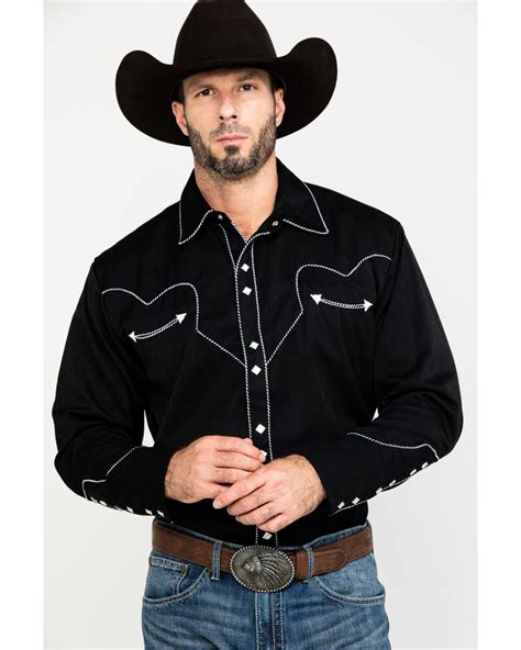 Scully Mens Black Embroidered Long Sleeve Western Shirt Sheplers