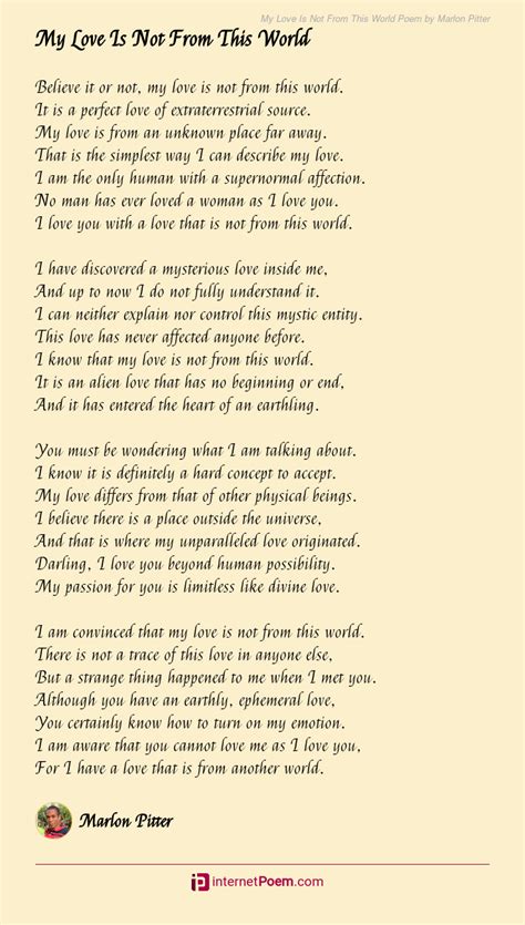 My Love Is Not From This World Poem By Marlon Pitter