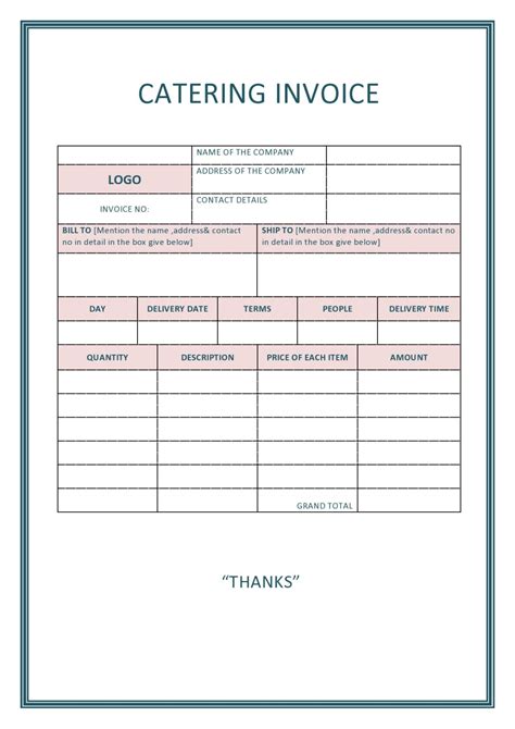 Free Catering Invoices Templates Samples