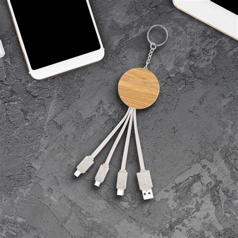 Wheat Straw Bamboo Usb Charging Cable Keychain Apac Merchandise
