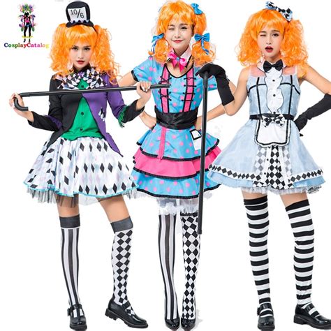 Dream Alice Clowns Costumes Adult Women Halloween Dresses Cute Girl