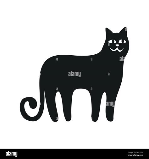 Black Cat Black Cat Silhouette On White Background Cartoon Style