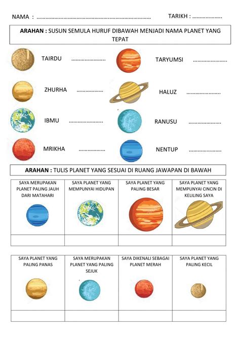 Nama Planet Bahasa Melayu Permainan Dan Aktiviti Sistem Suria Untuk