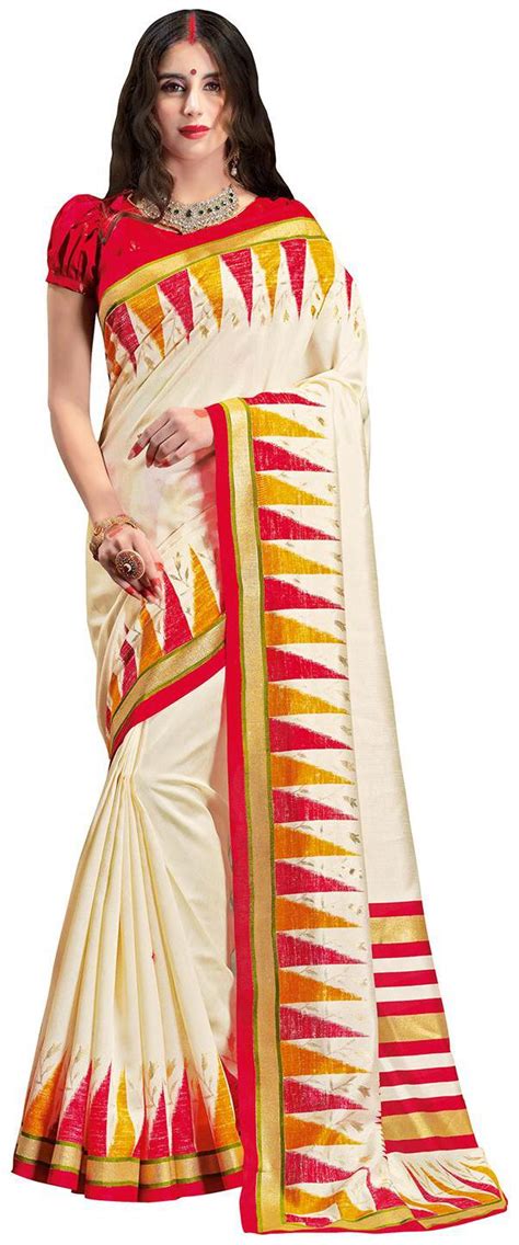 Buy Sareemall Cream Festive Wear Patola Silk Solid Saree With Unstitched Blouse Online At Low