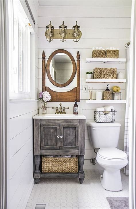 Clever design for small bathroom via ladder storage ideas via pinterest. Rustic Farmhouse Bathroom Ideas - Hative