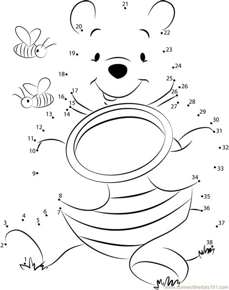 Pooh Bear With Honey Dot To Dot Printable Worksheet Connect The Dots