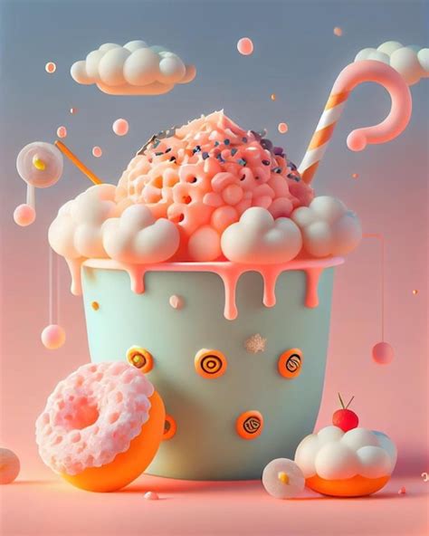 Premium Photo A Pink Cup With A Pink Bubble Bath And A Donut And A