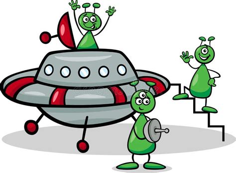 Aliens With Ufo Cartoon Illustration Stock Vector Illustration Of