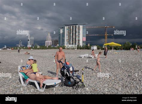 Tourists On The Beach At The Black Sea Resort Of Batumi Georgia Stock Photo Alamy