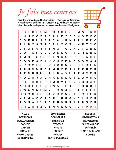 French Supermarket Word Search Puzzle