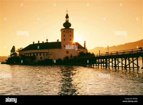 Schloss Ort Castle Orth On Lake Traunsee At Sunrise Gmunden Austria
