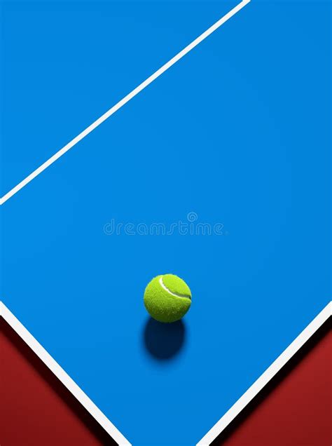 Tennis Ball On Blue Tennis Court With Lines Abstract 3d Rendering