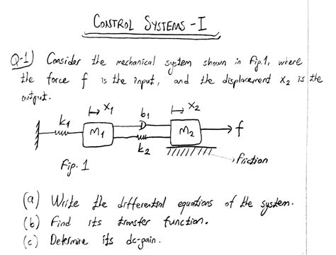 Solved Consider The Mechanical System Shown In Fig 1 Where