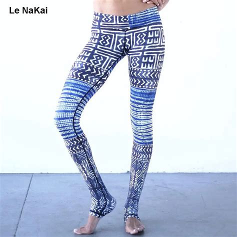 Le Nakai Retro Stripe Print Yoga Pants Fitness Geometric Printed Bohemia Yoga Legging Color