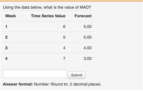 Solved Using The Data Below What Is The Value Of Mad Week