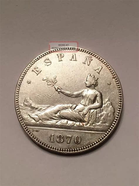 1870 Espana 5 Pesetas Spanish Republic Silver Coin