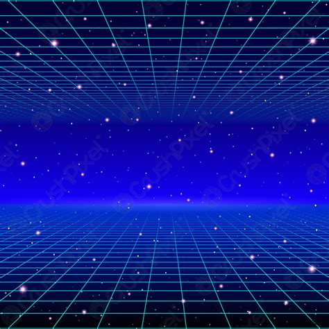 Retro Neon Background With 80s Styled Laser Grid And Stars Stock