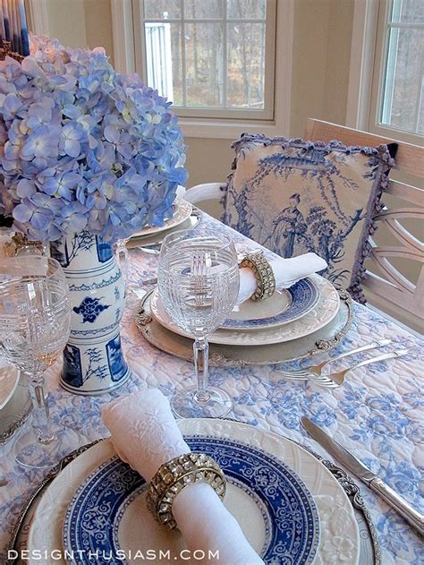 French Blue And White Holiday Table Setting With Toile French Blue