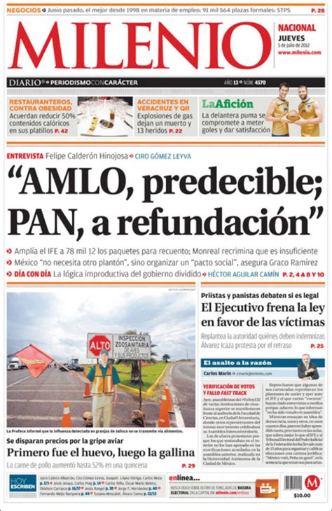 Periódico Milenio México Periódicos De México Edición De Jueves 5