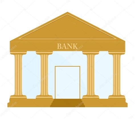 Gold Bank Building With Columns Stairs Roof Inscription Bank Door And