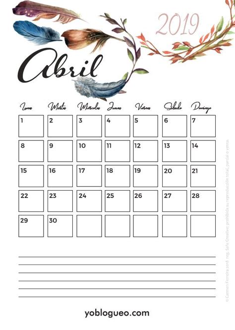 Calendario Abril Para Imprimir Descargable Imprimir Sobres