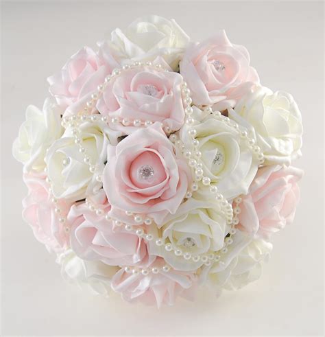 Bridesmaids Light Pink And Ivory Diamante Foam Rose Pearl Wedding Posy