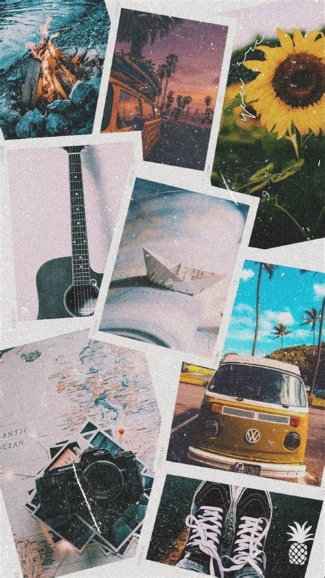 A Collage Of Photos With Vans Sunflowers And Other Things On Them