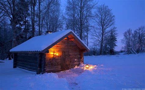 Download 1080x1920 Cabin Forest Winter Snow Light Wallpapers For