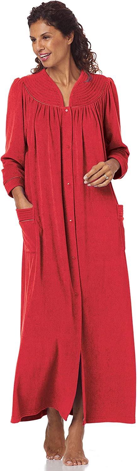 Amerimark Womens Terry Knit Long Robe Bath Robe W Snap Front