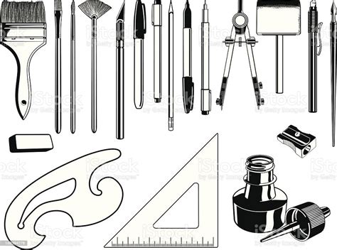 Black And White Illustrations Of Art Supplies Stock Illustration