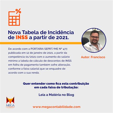 Nova Tabela De Incidência De Inss A Partir De 2021 Mega Contabilidade