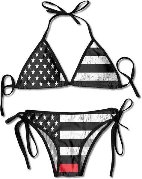 Svvood American Flag Firefighter Womens Bikini Two Piece Swimsuit Triangle Bikini