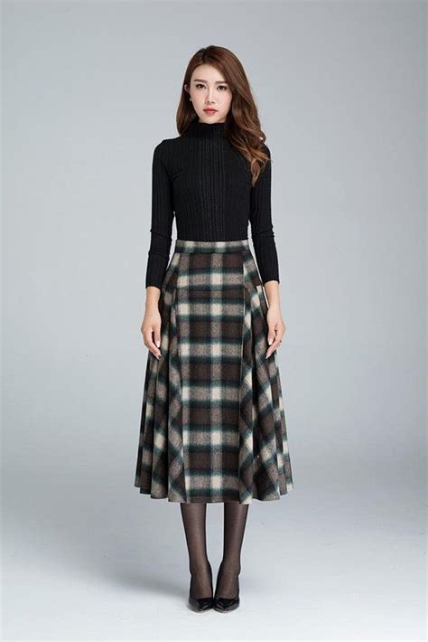 Tartan A Line Midi Wool Skirt 1950 S Women Vintage Etsy Israel Long Plaid Skirt Vintage