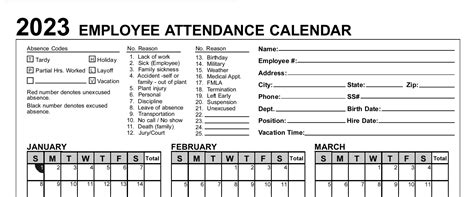 2023 Employee Staff Attendance Record Calendar Pdf Cd Or 525 Pages