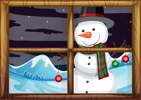 A Snowman Outside Of The Window 432551 Vector Art At Vecteezy