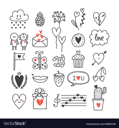 Love And Hearts Hand Drawn Set Of Cute Doodle Vector Image