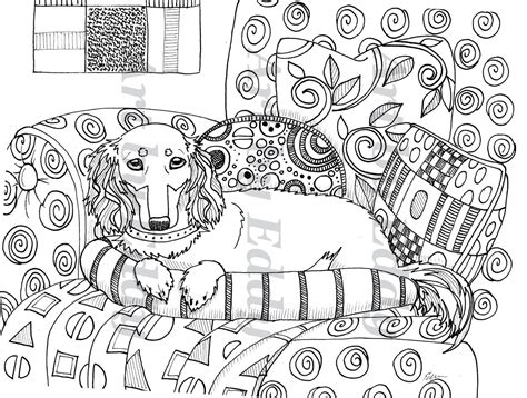 Make a coloring book with miniature dachshund for one click. Art of Dachshund Single Coloring Page Klimt Inspired Doxie