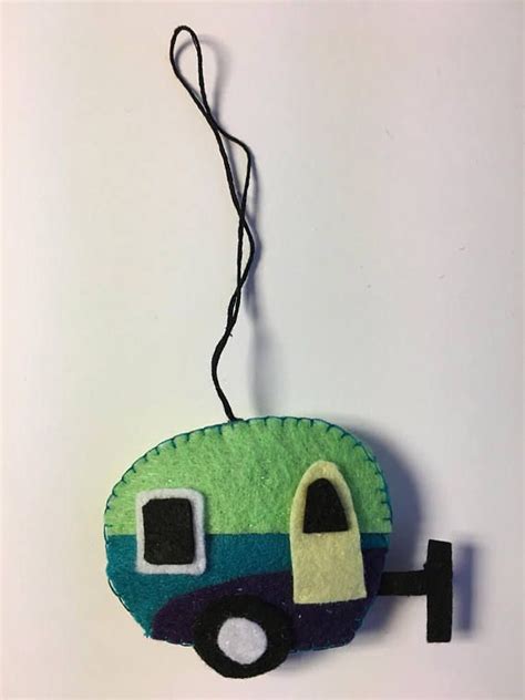 Camper Trailer Felt Ornament Lets Go Camping Blue Etsy Felt