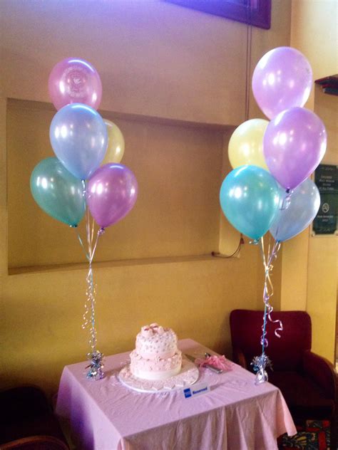 Pastels In 5 Balloon Arrangement For Christening Cake Table Balloon