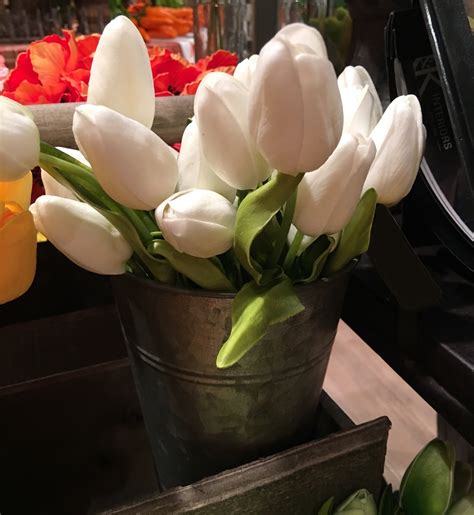 Faux White Tulip Bunch Realistic Tulips