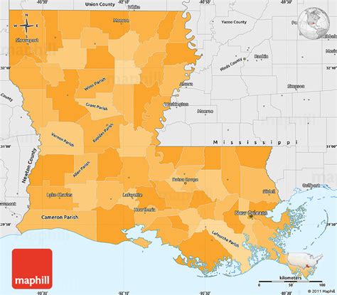 Political Shades Simple Map Of Louisiana Single Color Outside Borders
