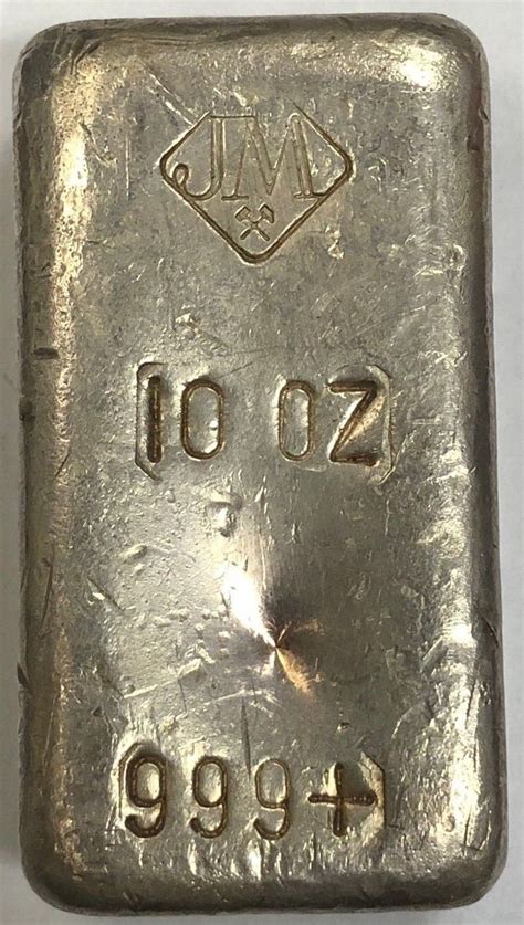 Vintage Jm Johnson Matthey 10 Oz 999 Fine Silver Poured Bar Fine