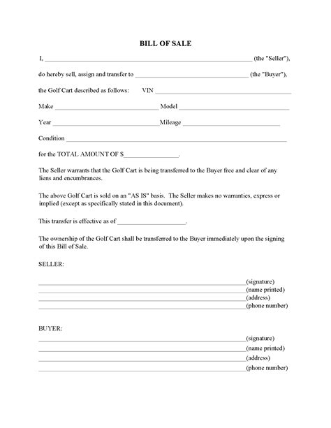 Golf Cart Bill Of Sale Form Word Free Printable Legal Forms