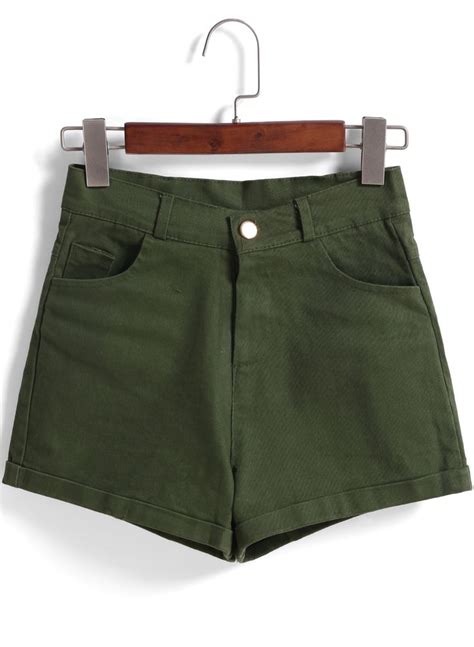 Green Pockets Denim Shorts Sheinsheinside High Waisted Shorts
