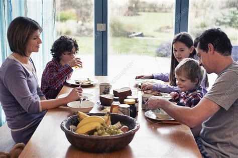 Family having dinner together at table - Stock Image - F007/0542 