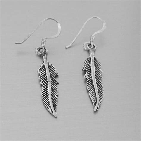 Sterling Silver Dangle Feather Earrings Religious Earrings Silver Ea Indigo And Jade