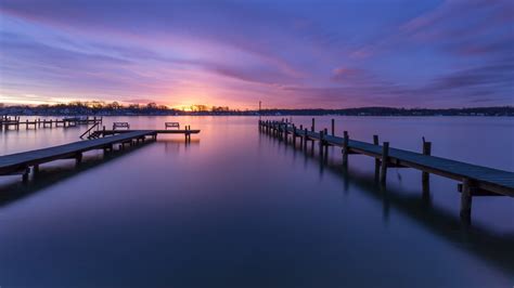 Nature Landscape Sunset Trees Maryland Usa Water Pier Branch